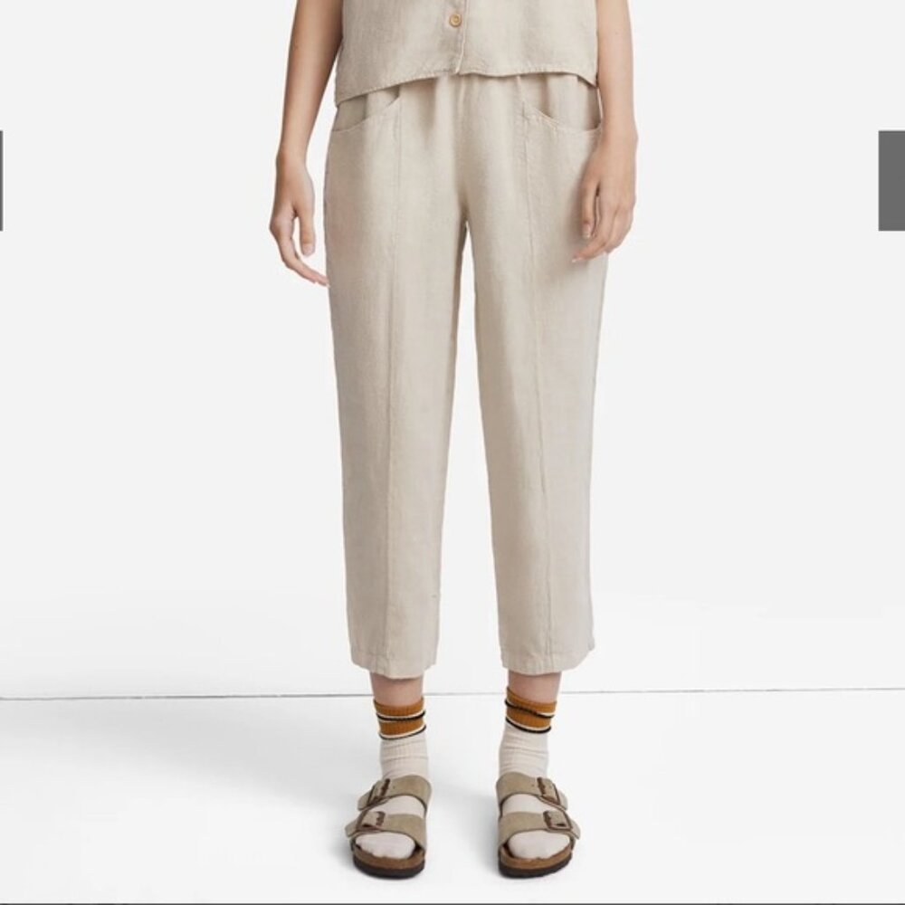 High waisted organic linen pants in natural